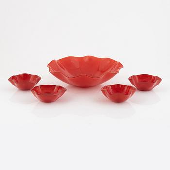 Sven Palmqvist, bowls, 5 pcs, "Kantara", Orrefors.