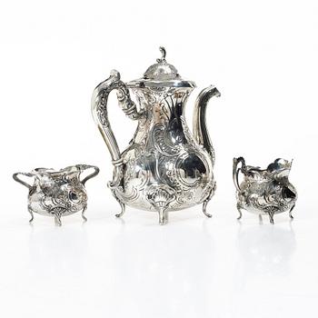 Coffee service, 3 pieces, silver, Rococo style, Gewe Silvervarufabriken Ab, Malmö 1976–78.