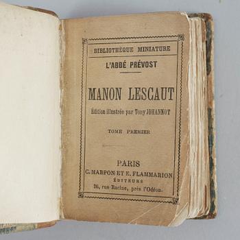 BÖCKER, 2st "Manon Lescaut", Abbé Prévost, 1839 samt "Histoire de Charles XII", Voltaire, 1760.