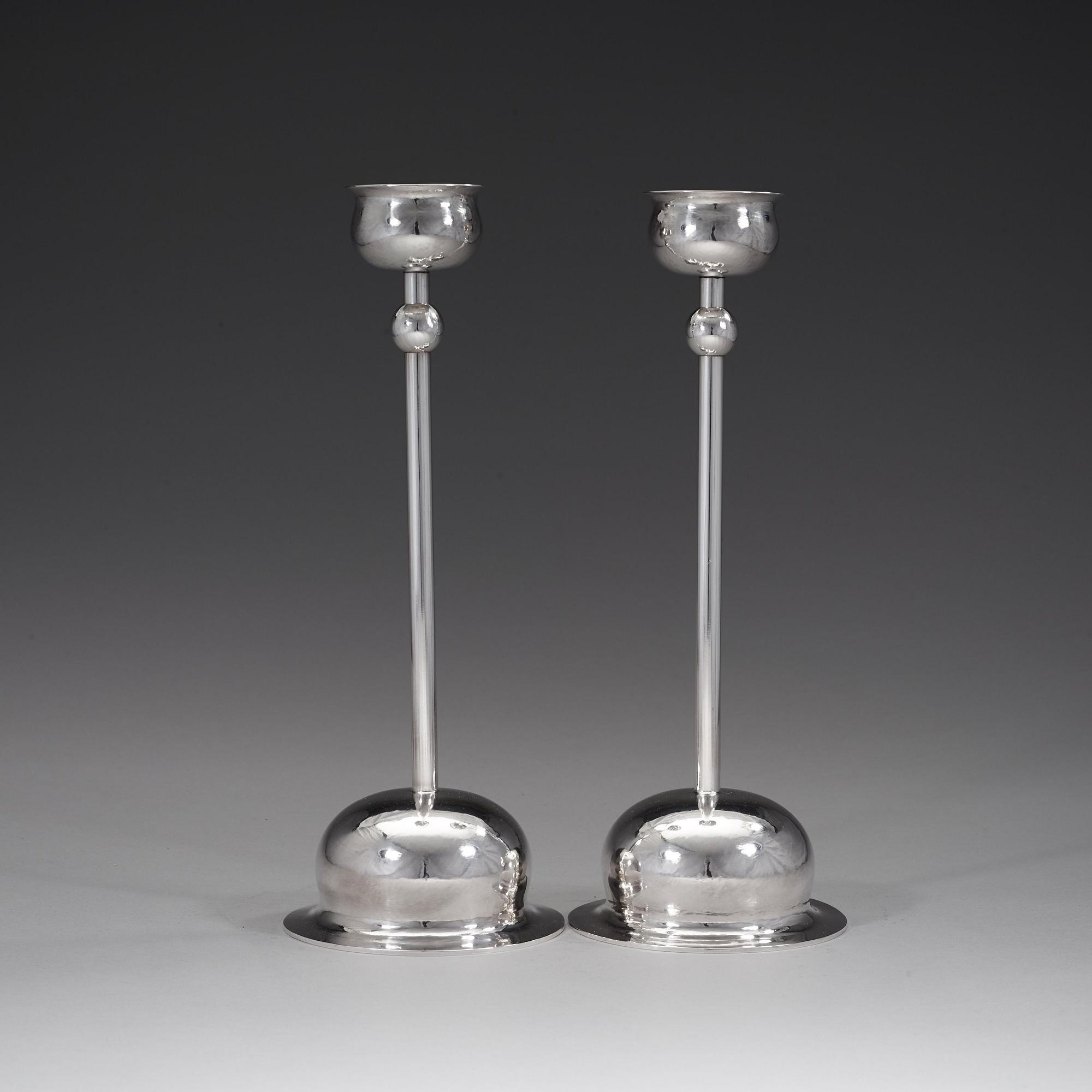 A pair of Birger Haglund sterling candlesticks, Stockholm 1968.
