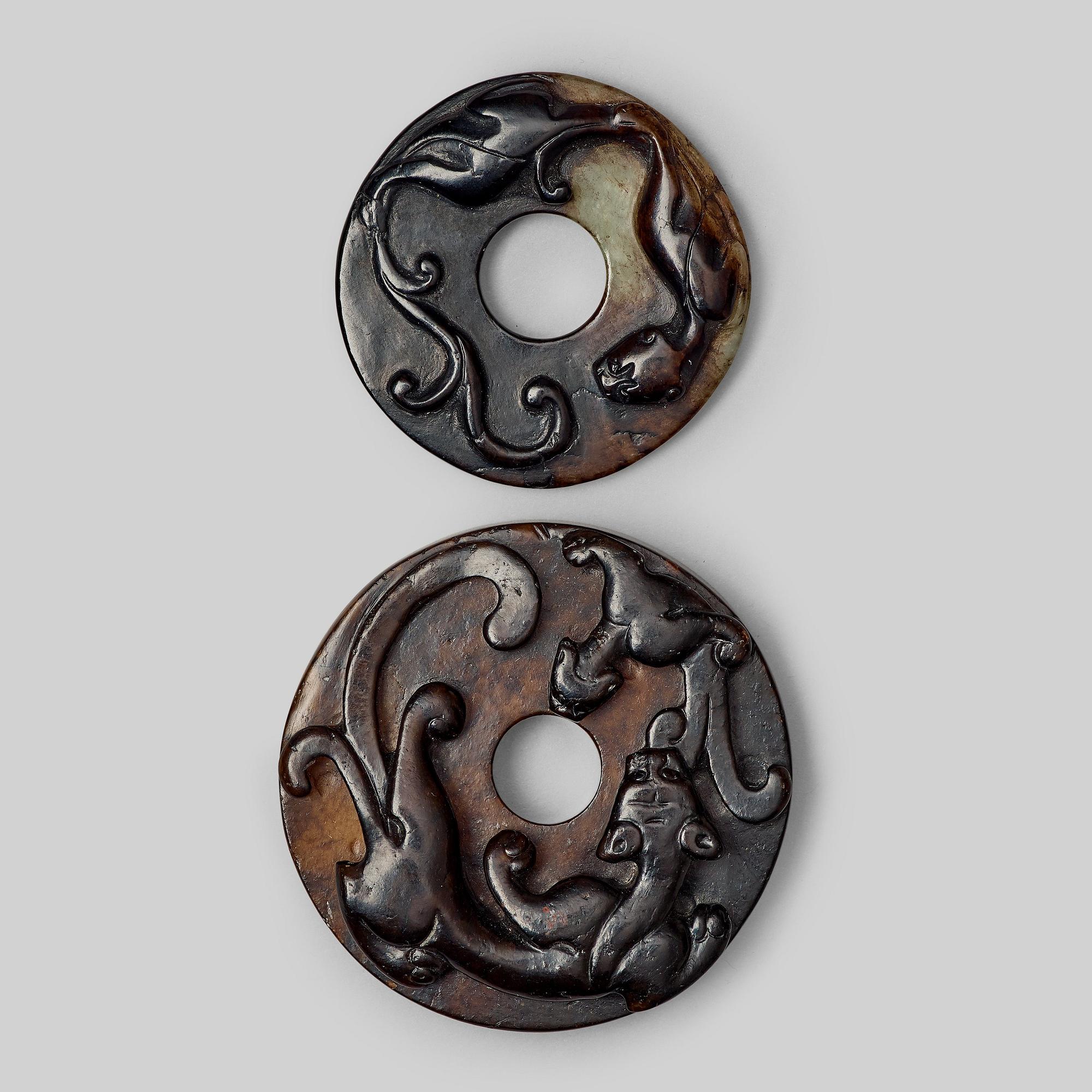 Two carved archaistic bi-discs, presumably Ming dynasty (1368-1644).