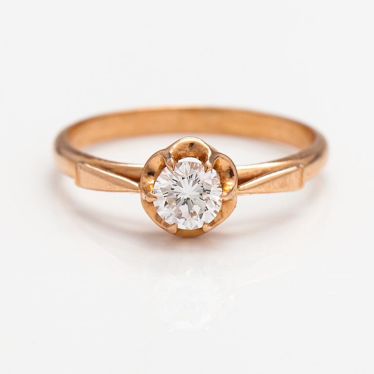A 14K gold ring with a ca. 0.48 ct diamond. Soviet union.