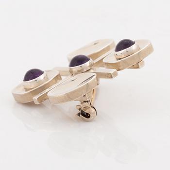 Arvo Saarela, silver and cabochon cut amethyst brooch.