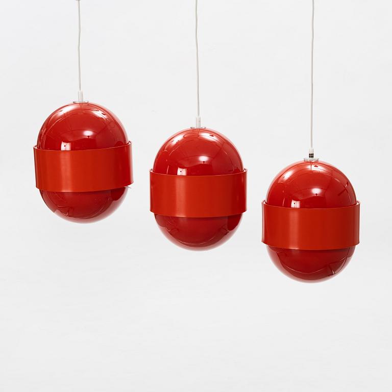 Uno & Östen Kristiansson, a set of three 'Globo Ring' ceiling lights, Luxus, Vittsjö, 1970's.