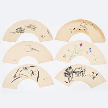 Olika konstnärer, färgträsnitt, sk "fan prints", 17 st, Japan, 1900-tal.