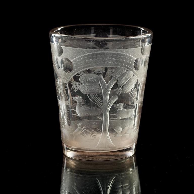 A cut and engraved German beaker, 18th Century.