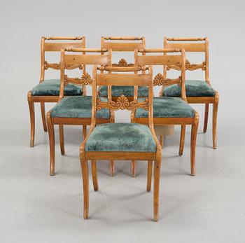 Six 1840's Biedermeier chairs by Carl Theodor Becker, Stockholm. Marked.