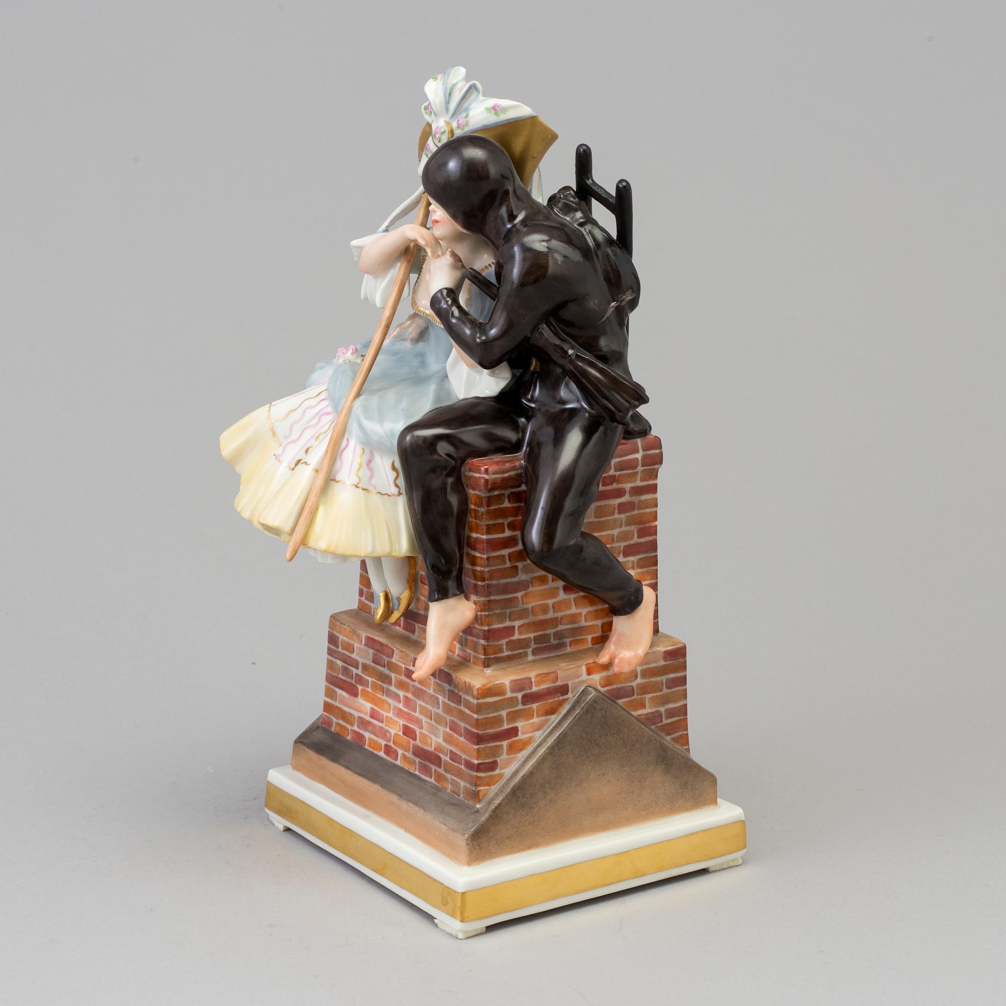 A Royal Copenhagen porcelain figural group 'Shepherdess And Chimney Sweep', Denmark, 1940s.