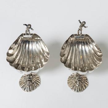 Salt cellars, a pair, silver, Empire style, 20th century.
