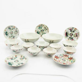 A set of eleven Chinese porcelain bowls and five plates later part of the 20th century.