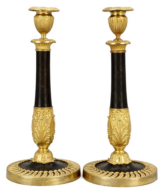 A pair of 19th century Empire candlesticks, probably Italy.