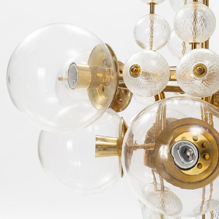 A brass and glass ceiling lamp, Italy, second half of the 20th century.