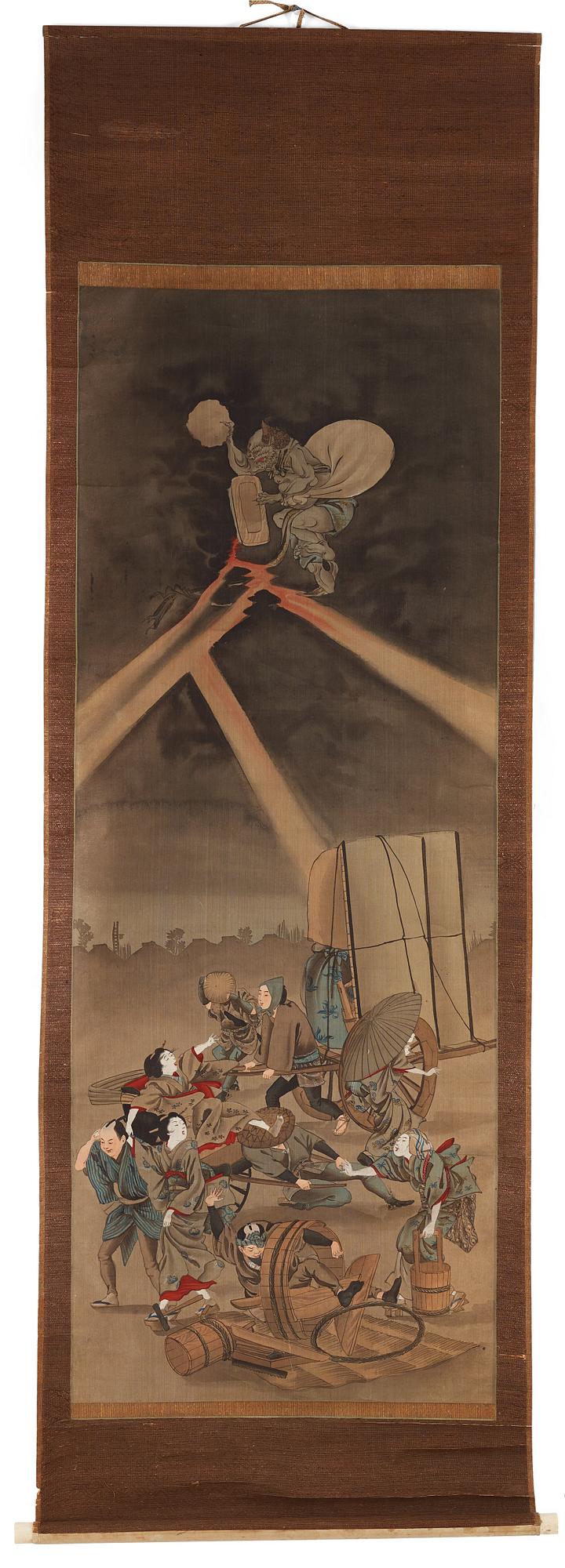 RULLMÅLNINGAR, sex stycken, tusch och färg på papper. Japan, Meiji (1868-1912).