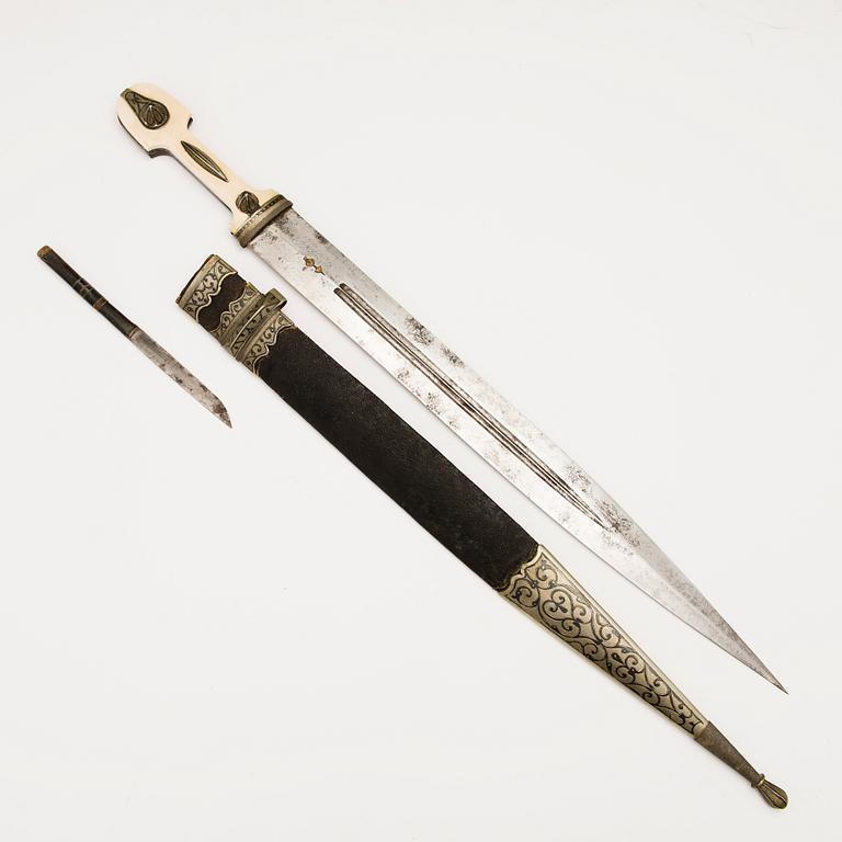 A Caucasian niello-silver mounted Kindjal dagger, second half of 19th Century.