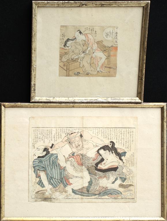 TRÄSNITT, 2 st , ett troligen ISODA KORYUSAI, Japan, 1800-tal.