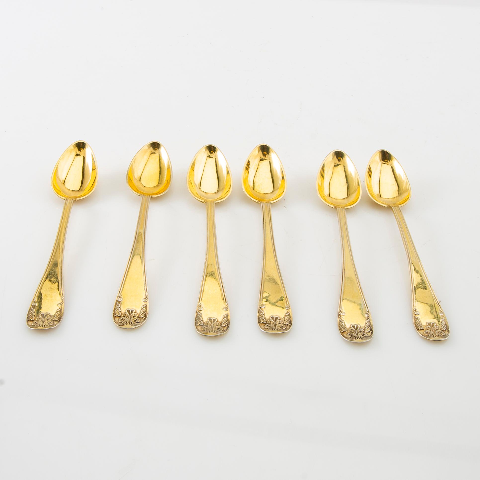 Lars Larsson & Co Spoons 18 pcs "Old French" gilded silver Gothenburg 1867.