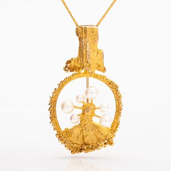 BJÖRN WECKSTRÖM, BROSCH "Havsblomma" och KEDJA, 14K guld, odlade pärlor. Lapponia 1969 och 1970.