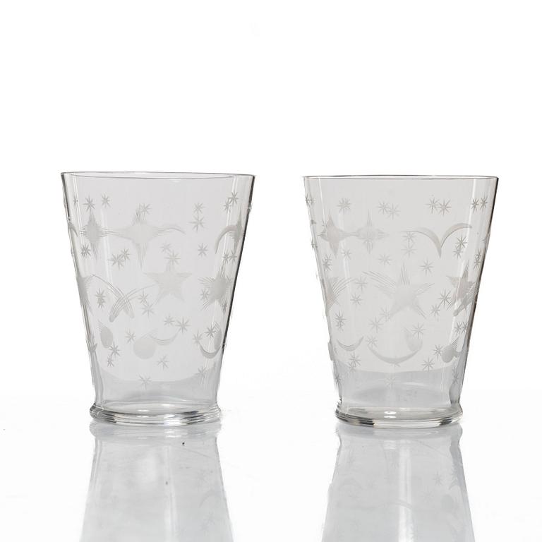 Edward Hald, a set of 23 seltzer glasses, 'Stjärnhimmelsmönstret', Orrefors, 1920s.
