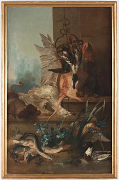 Johan Pasch Hans krets, "Stilleben med spaniel som jagar änder" ("Vattnet").