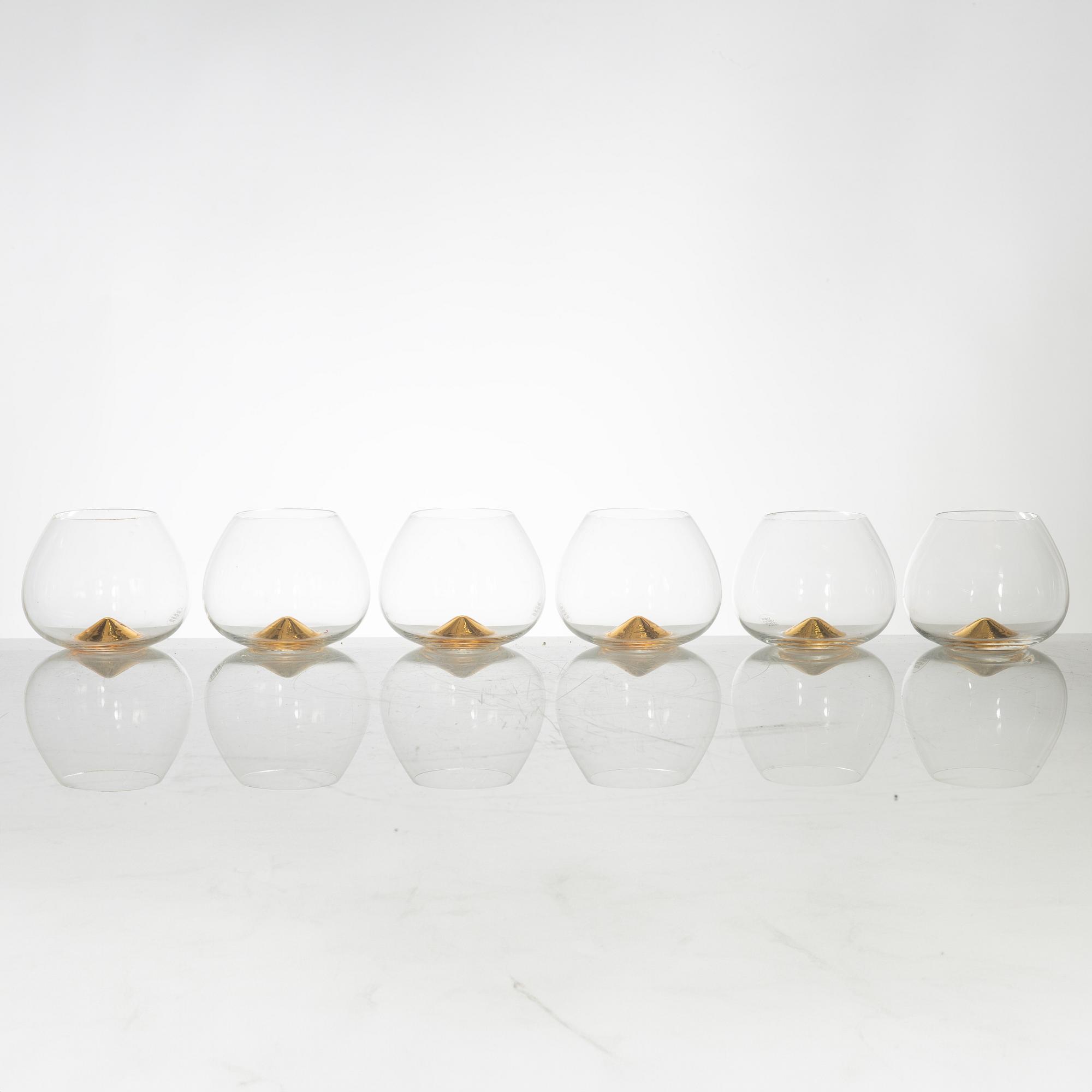 Ingegerd Råman, a set of 6 cognac glasses,  "Guld", Skruf Glassworks, late 20th century.