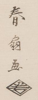 Färgträsnitt, 3 st, signerade Katsugawa Shunsho samt Kikugawa Eizan, efter,  sent 1800/tidigt 1900-tal, Japan.