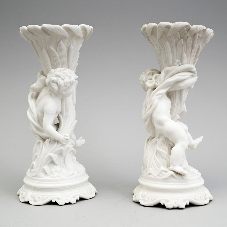 A PAIR OF PARIAN FLOWER VASES, Gustafsberg, second half of the 19th century.