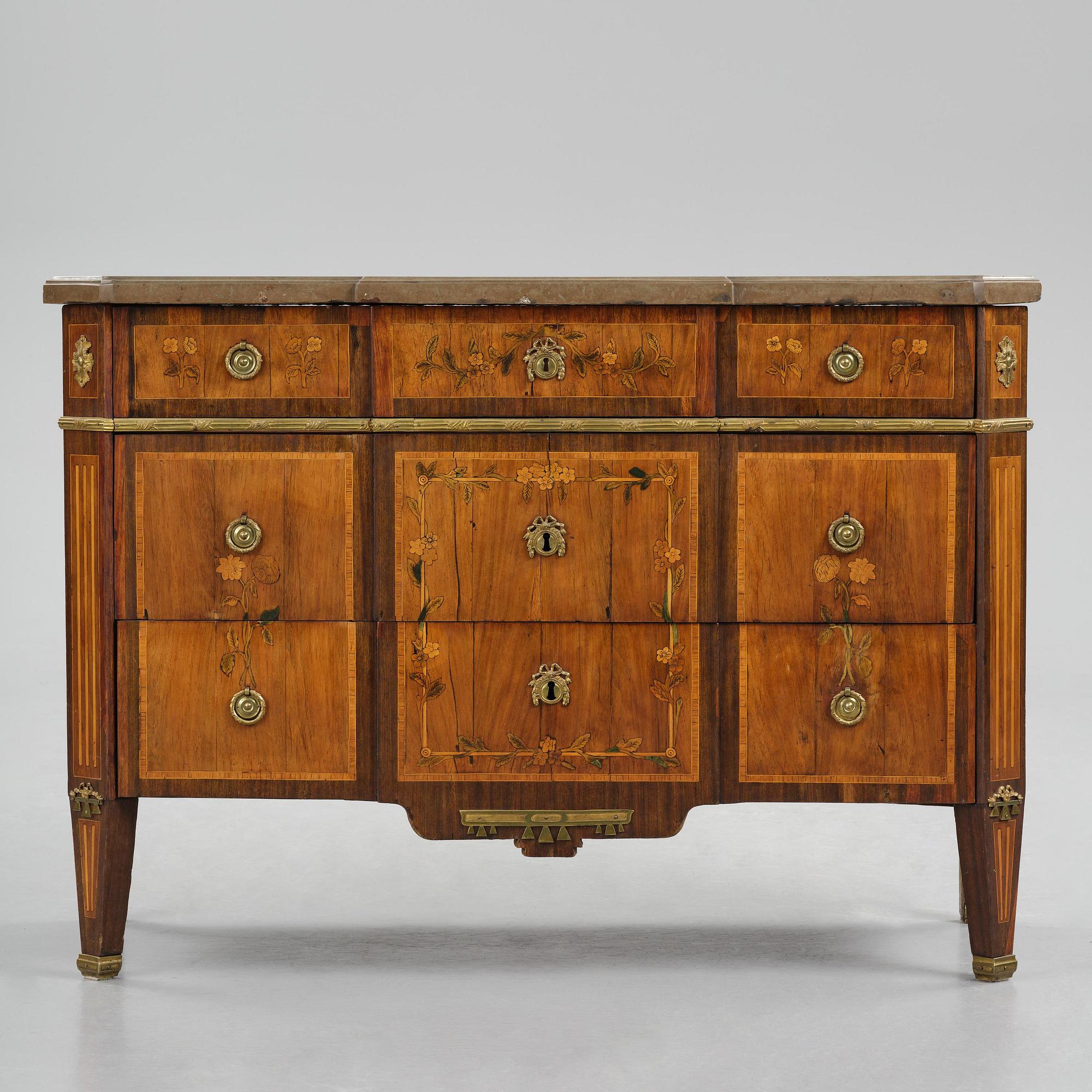 A Gustavian marquetry commode attributed to J. Hultsten (master in Stockholm 1773-94).