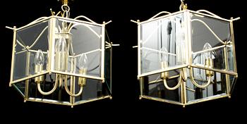 A second half of the 20th Century pair of brass lanterns.
