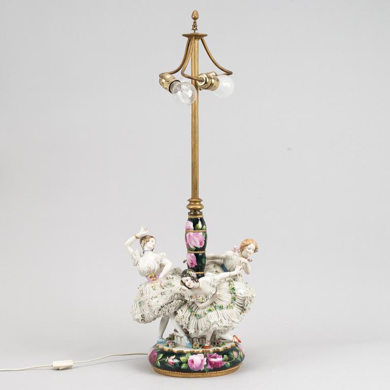 A porcelain table lamp, probably Germany, early 20th Century.