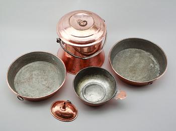 SAMLING KOPPARFÖREMÅL, 5 delar, 1800-tal.