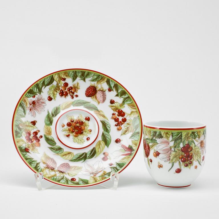 HERMÈS, two pairs of porcelain coffee cups on a platter, "Le Jardin de Pythagore".