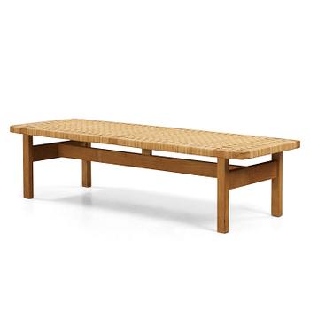 92. A Børge Mogensen oak and rattan bench, Fredericia Stolefabrik, Denmark 1950-60's.