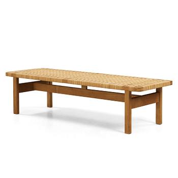 A Børge Mogensen oak and rattan bench, Fredericia Stolefabrik, Denmark 1950-60's.