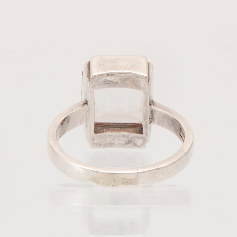 Wiwen Nilsson, silver ring with square-cut rock crystal, Lund 1942.