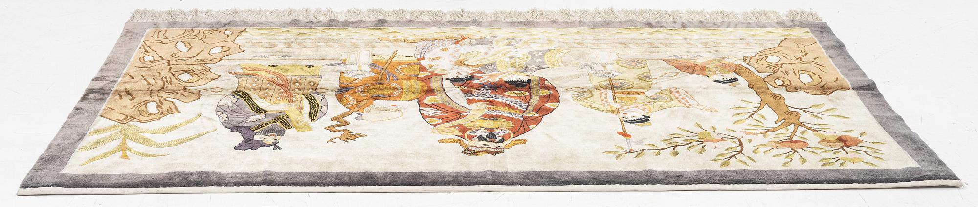 A figural rug/wall hanging, China, silk, old, c. 120 x 210 cm.