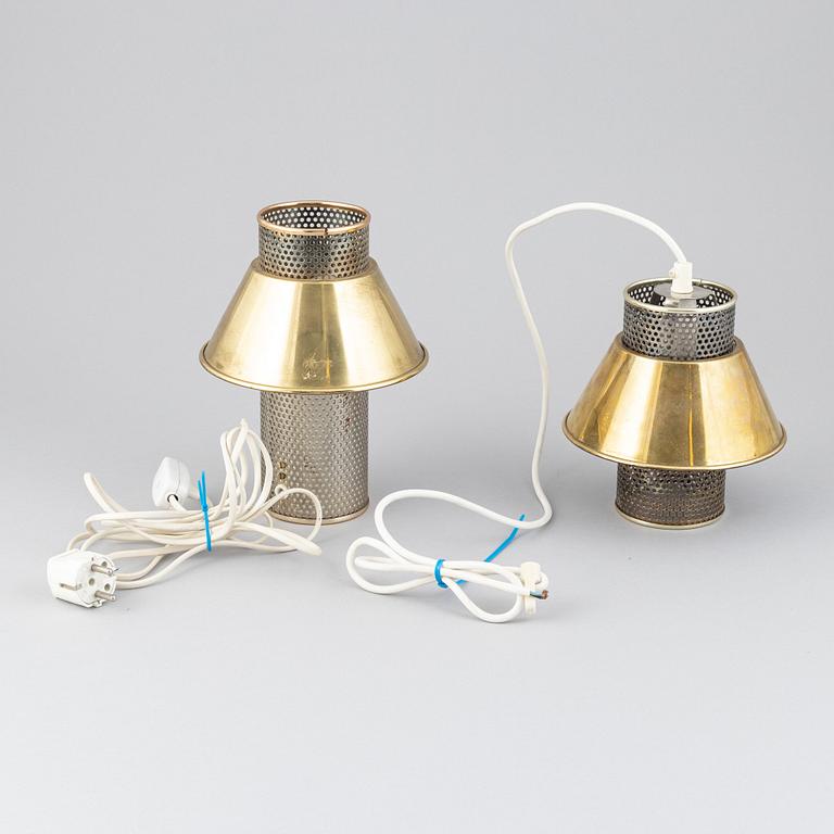 Hans-Agne Jakobsson, a brass ceiling lamp and brass table lamp,