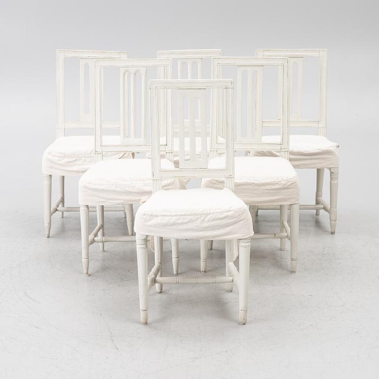 Six Gustavian chairs, late 18th century.
