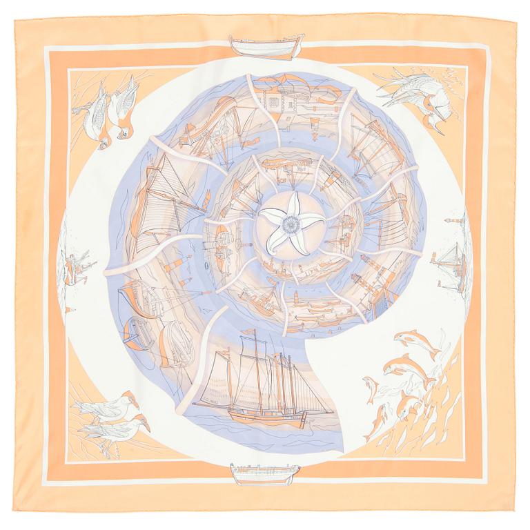 HERMÈS, a silk scarf, "Compagnons de Mer".