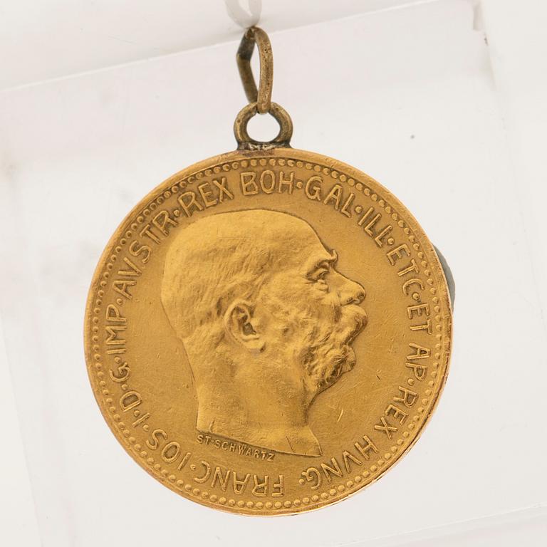 Gold coin, 21.6 carat, 20 Corona, Austria-Hungary, 1915.