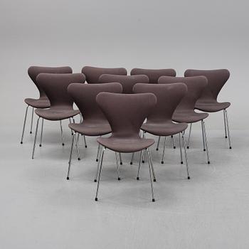 Arne Jacobsen, stolar, 10st, "Sjuan", Fritz Hansen, 1980.