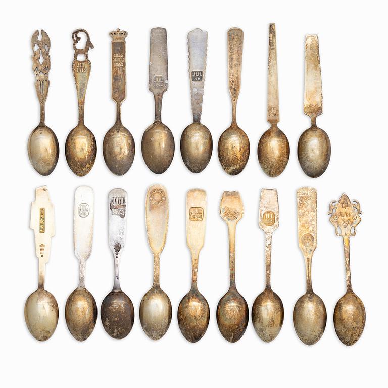 A set of sterling silver and enamel christmas cutlery, Michelsen, Denmark 1940s-1960s (34 pieces).