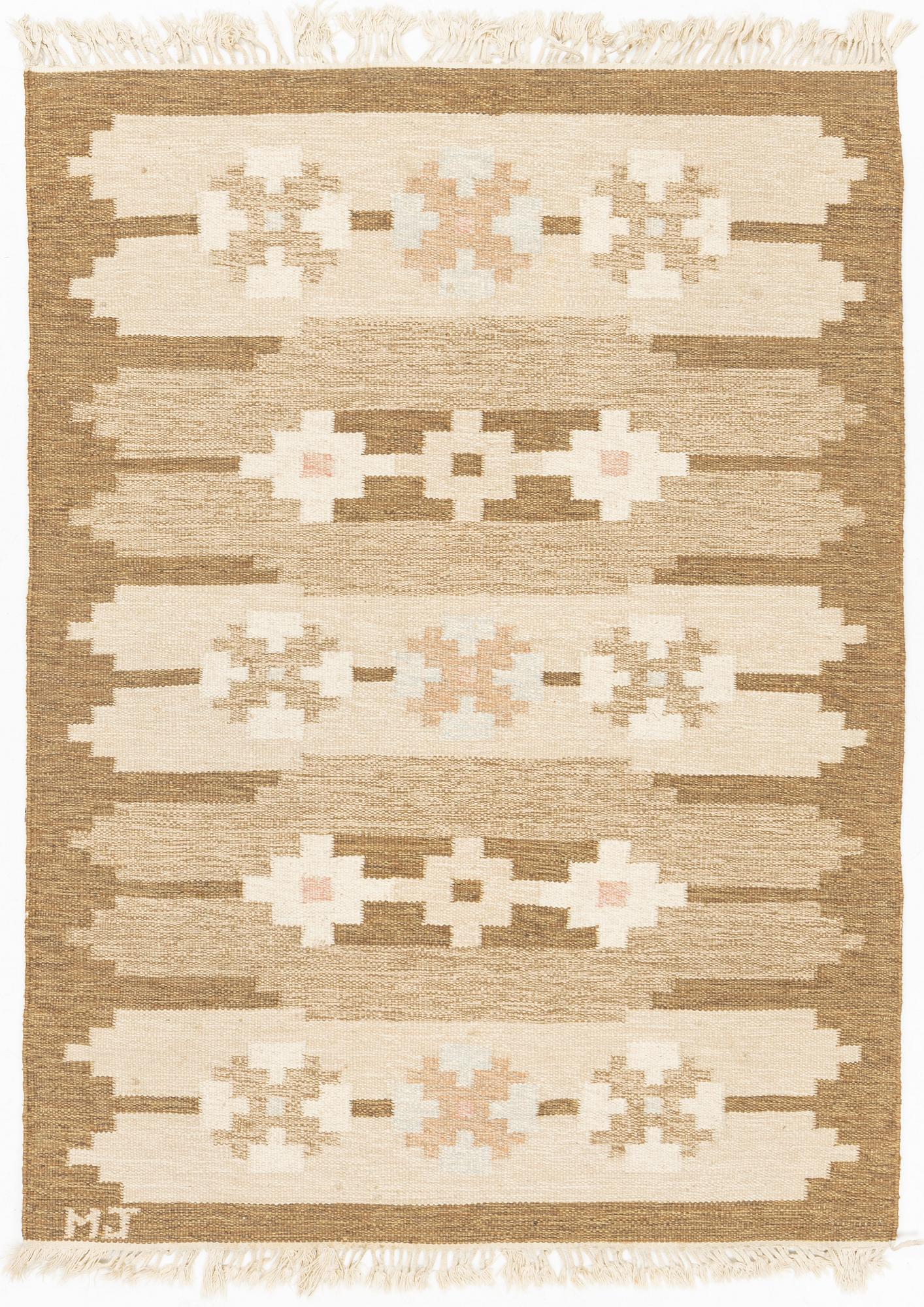 Matta, rölakan, signerad MJ, ca 188 x 140 cm.