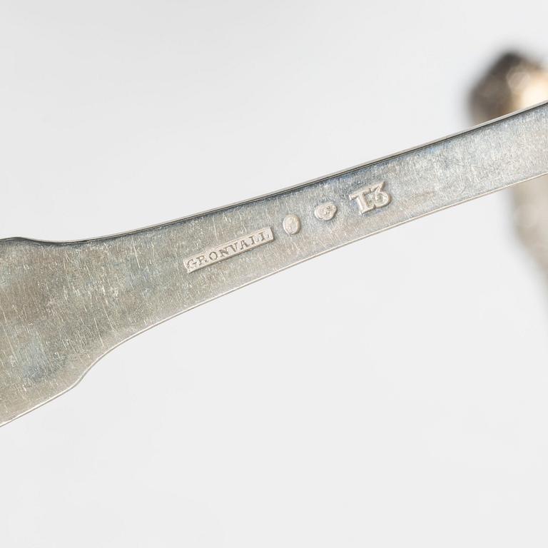 Bestick, 9 st, silver, bl a  Bengt Biörn, Västerås 1753.