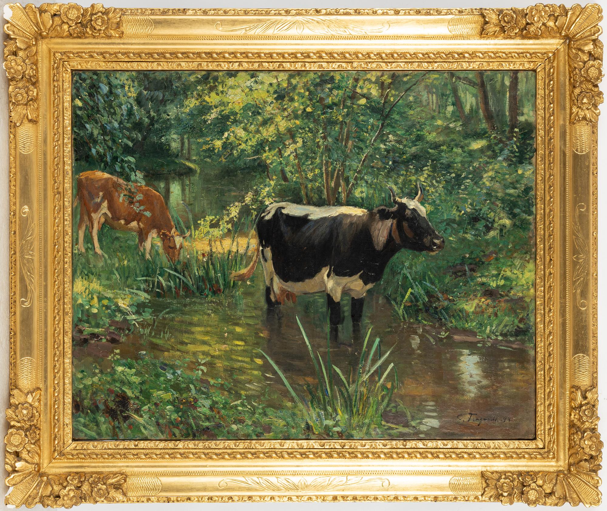 Carl Trägårdh, Summer Landscape with Cows by a Stream.
