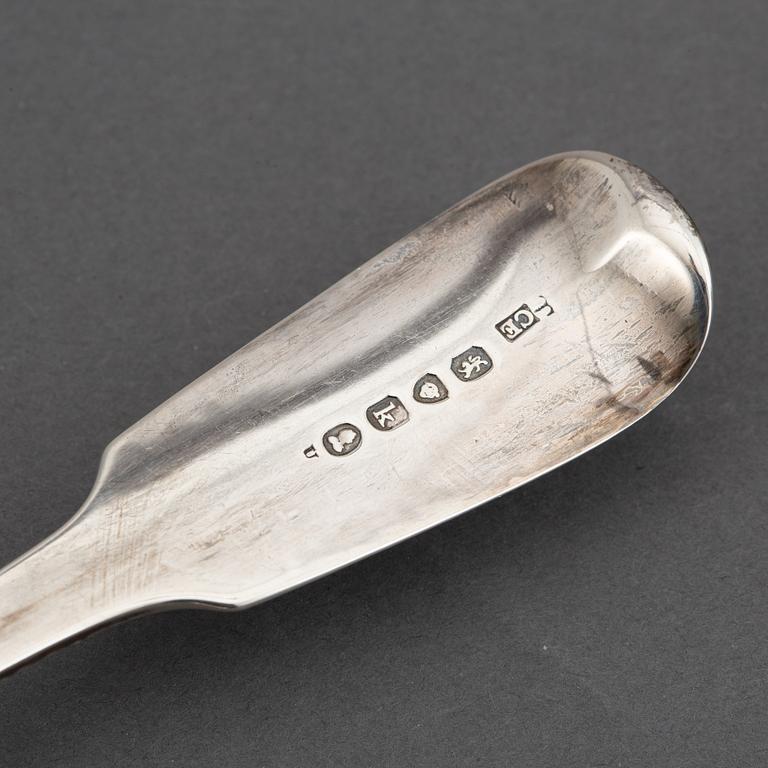 Three English silver spoons, marked London 1825.