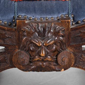 KARMSTOL, nyrenässans "Dantestol". H.F Jansen & Zonen Amsterdam, omkring sekelskiftet 1800/1900.