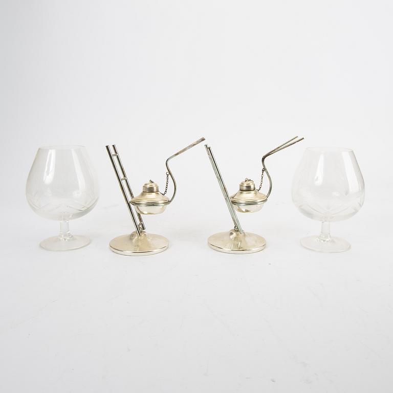 A pair of cognac glasses and warmer  20th century.