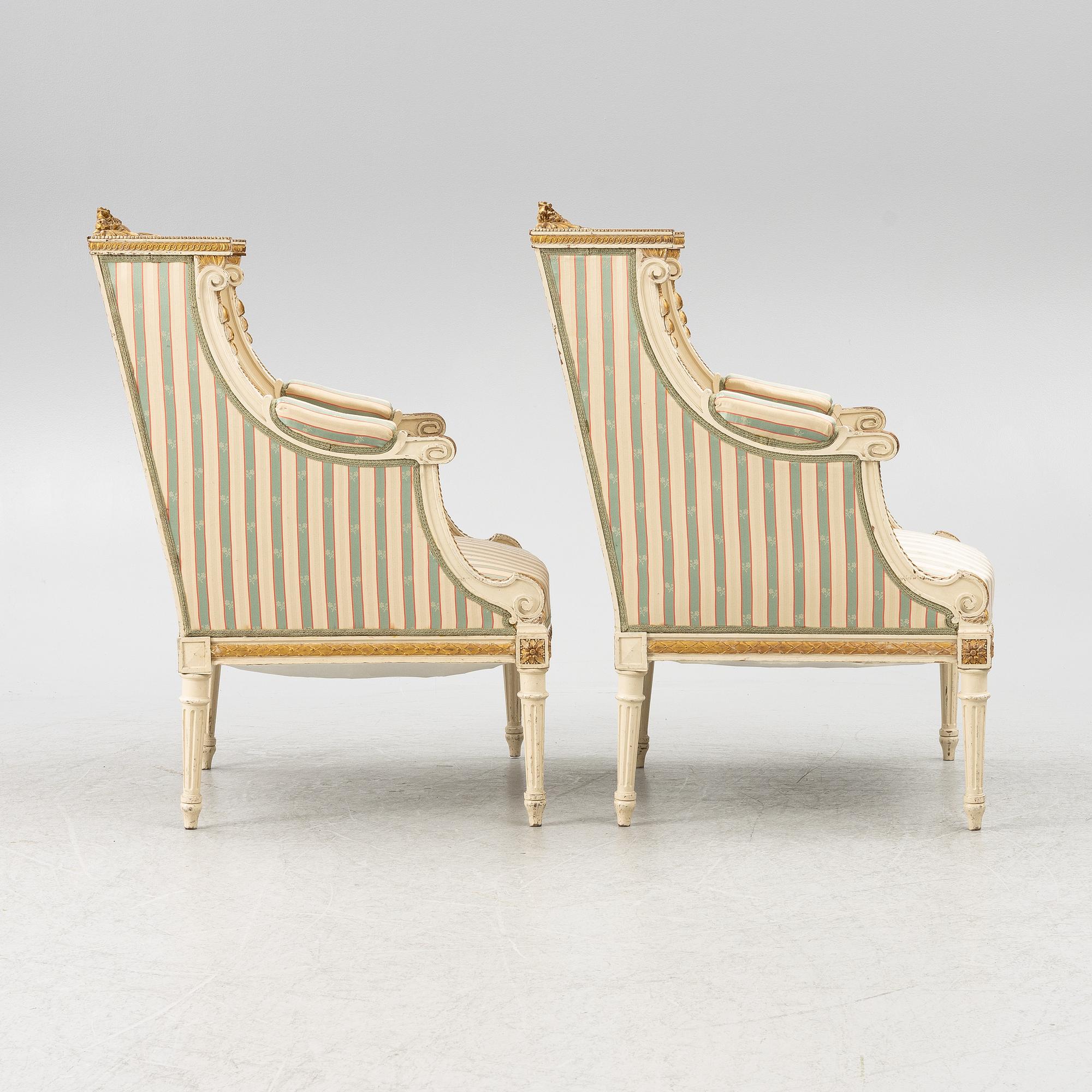 Fåtöljer,ett par,  Louis XVI-stil, 1900-talets början.