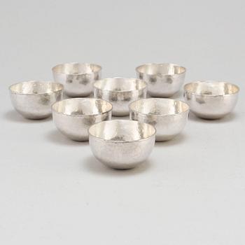 A set of eight swedish silver beakers dated 1979.