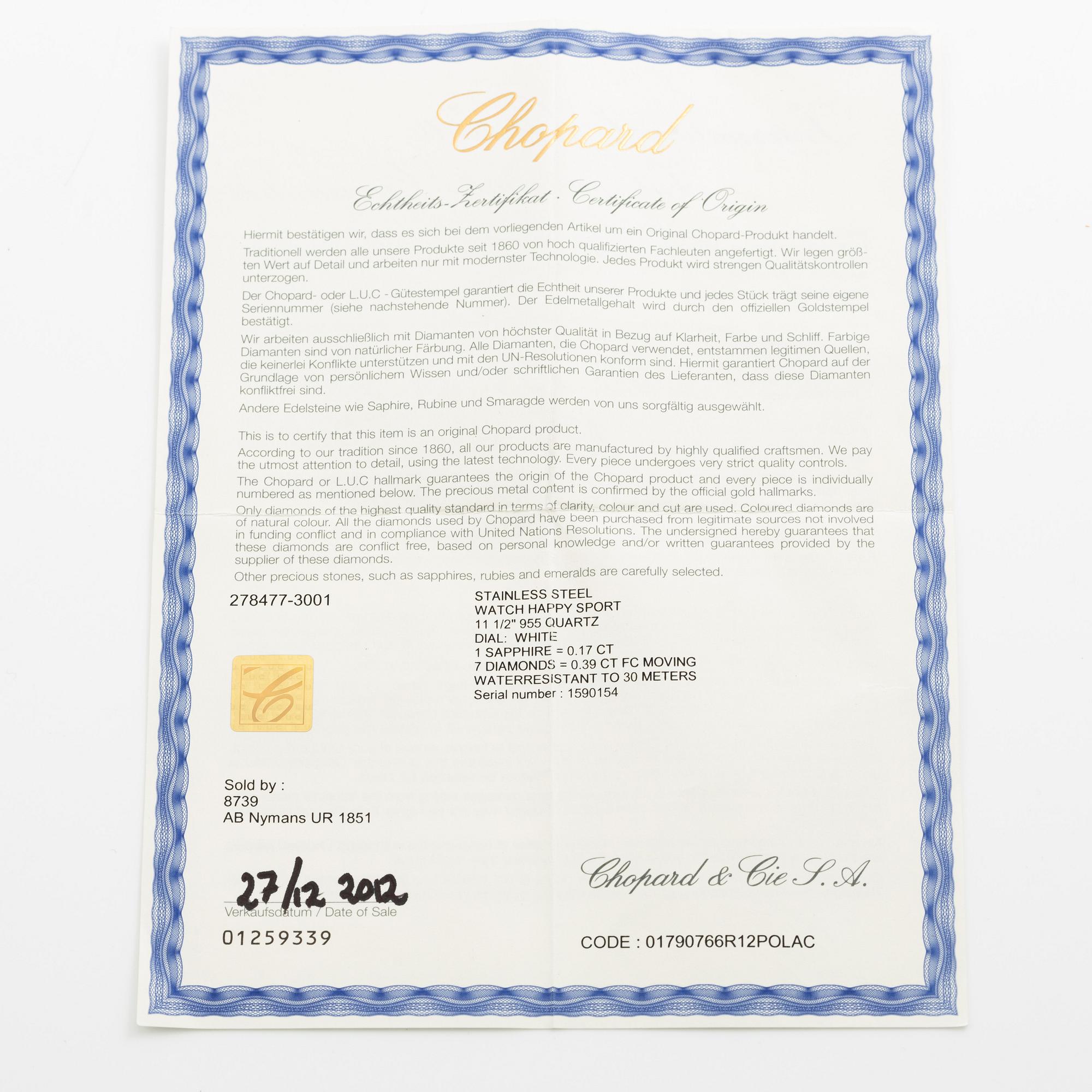 Chopard, "Happy Sport", wristwatch, 36 mm.